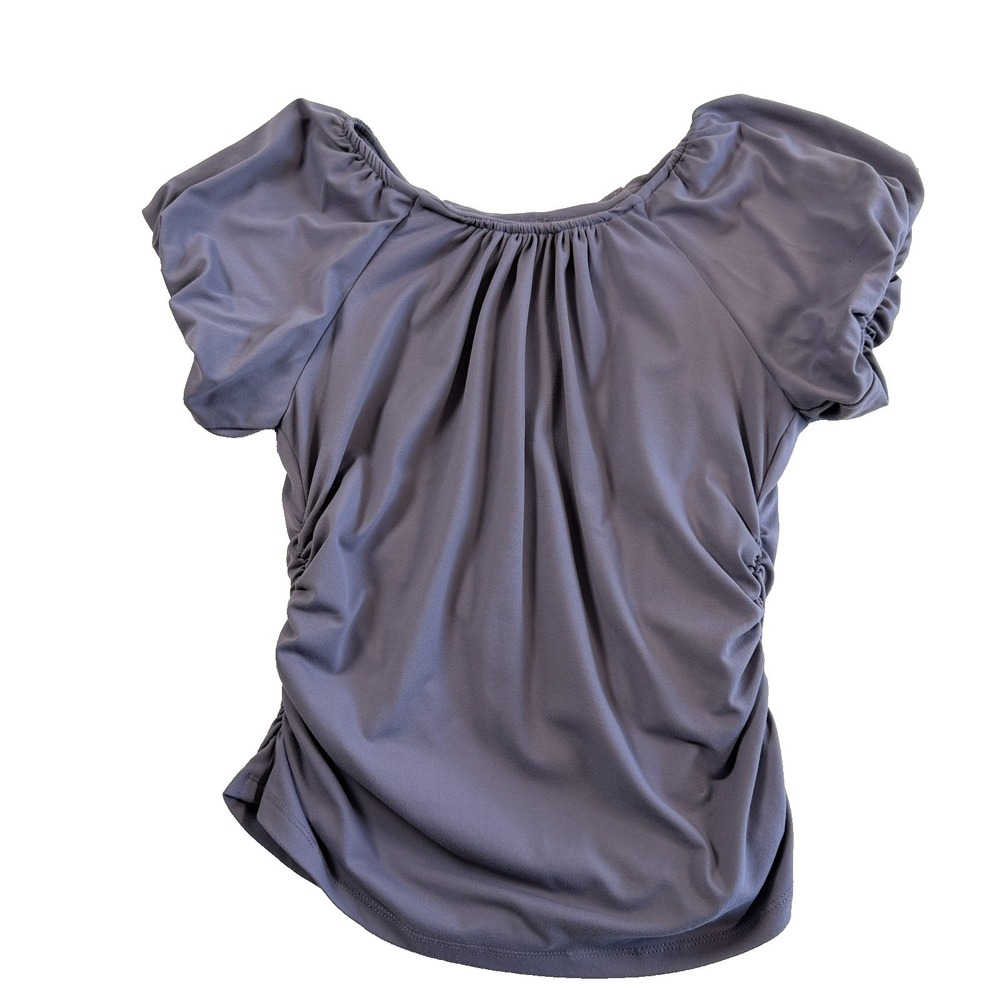 By Anthropologie Womens Ruched Cap Sleeve Top Sz S‎ Regency Fairy Romantic Royal - Picture 4 of 7